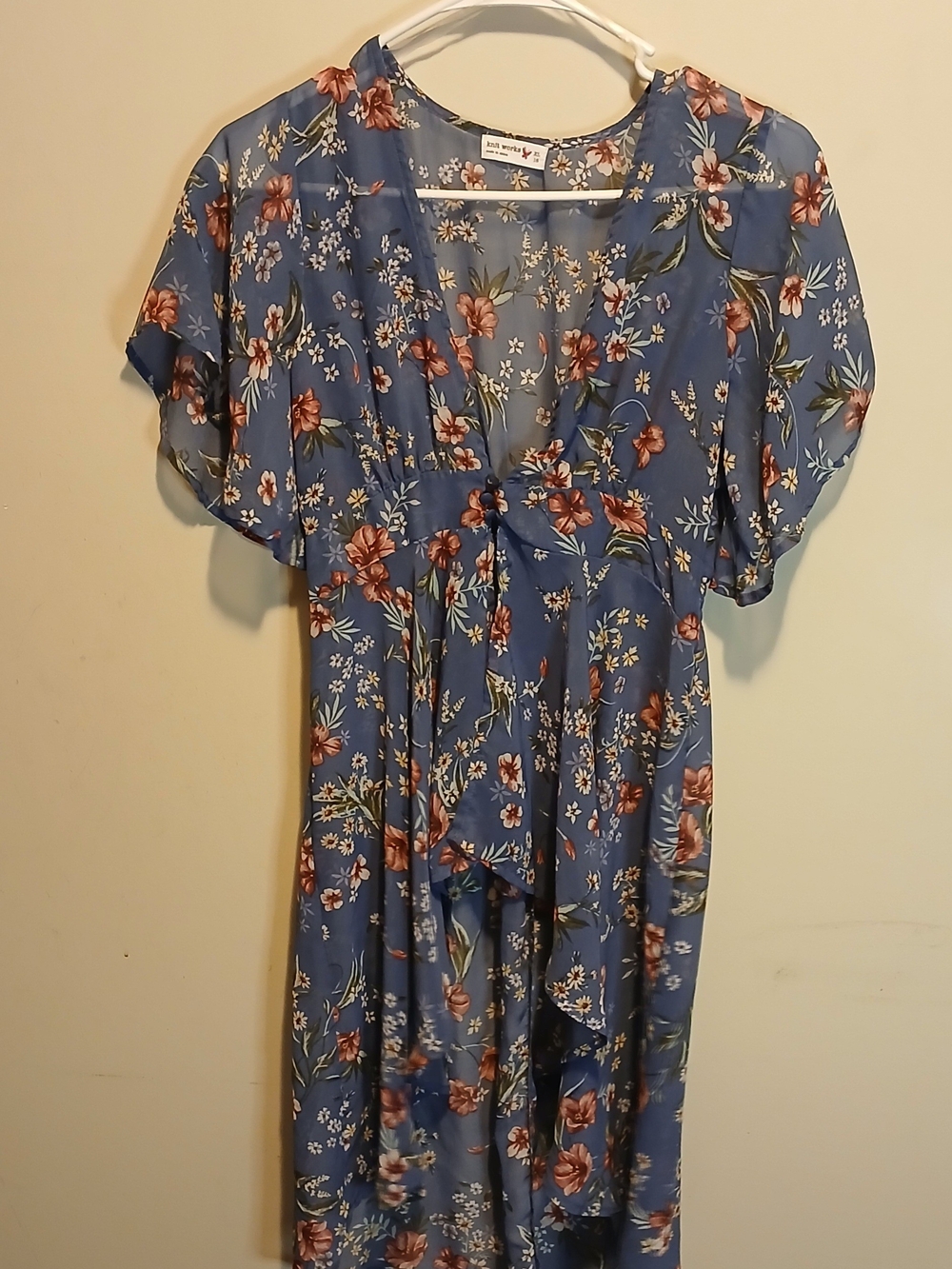 Knitworks Blue Floral High-Low Midi Cover Top